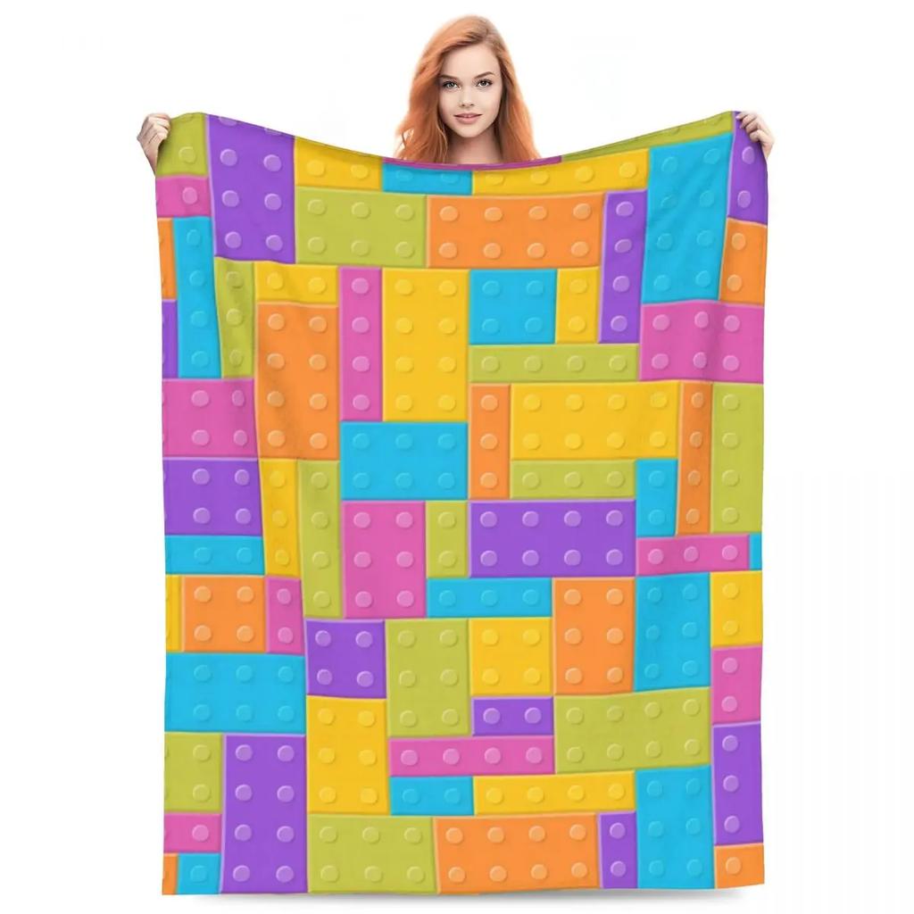 Soft Child Plastic Building Block Themed Plush Blanket for Kids Ideal for Picnics Bed Cover or Outdoor Use Super Soft Flannel Th