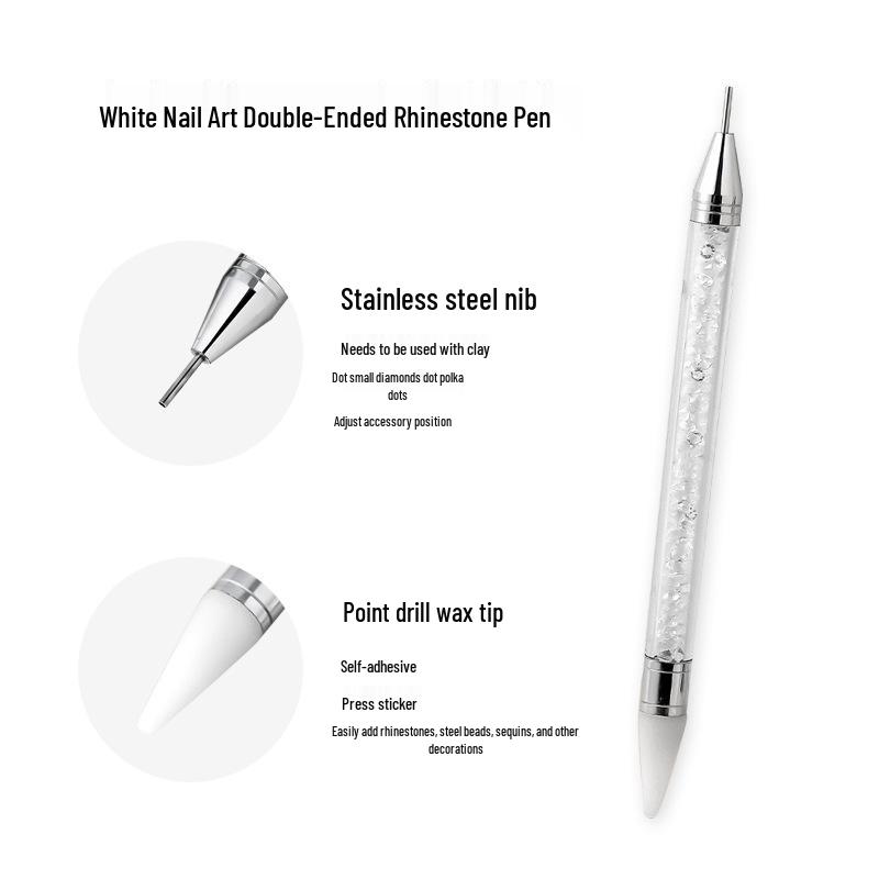 Double-ended Nail Art Rhinestone Picker Tool with Adhesive Wax Pencil & Pressing Steel Ball