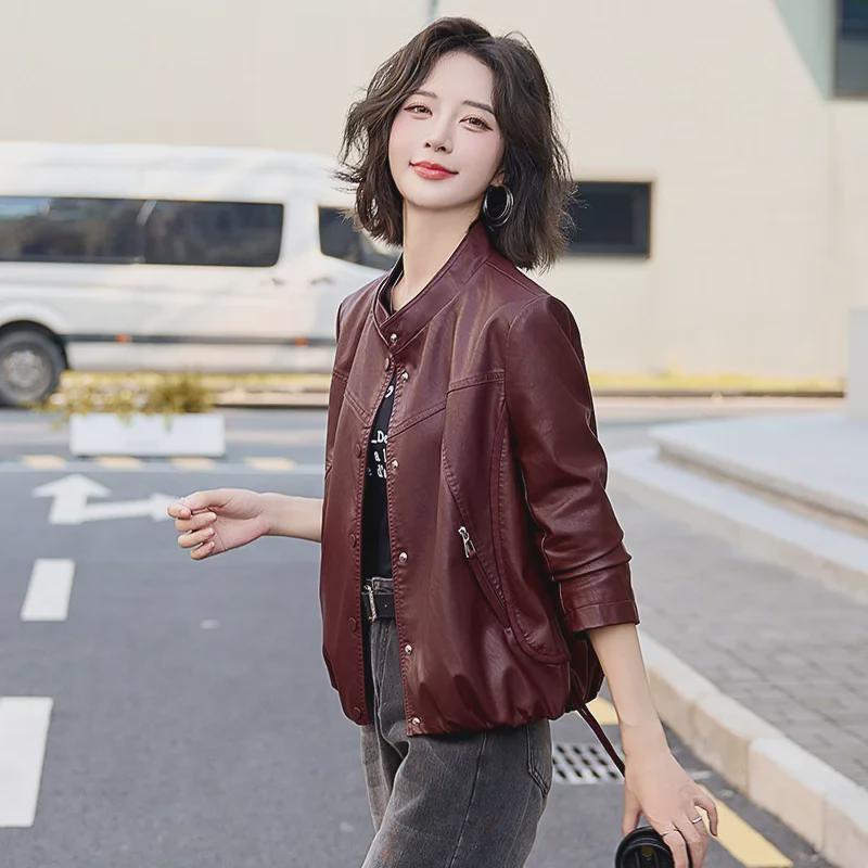 Women's 2024 Autumn PU Leather Motorcycle Jacket - Short, Fashionable, Casual & Versatile.