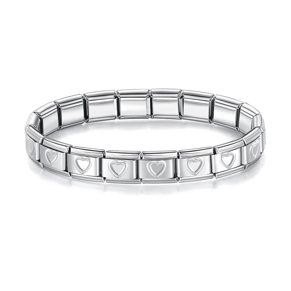 Neue Mode Damen Mann Italienischer Charm Herz Blume Schmetterling Kreuz Delfine Edelstahl Elastisches Armband Gliederarmreif