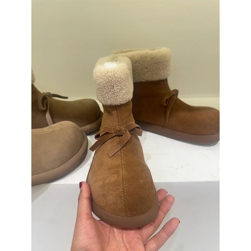 Plush warm wool cotton boots retro wind short boots bow non-slip snow boots