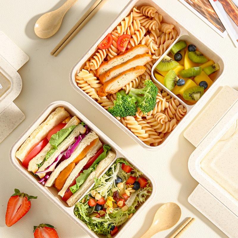 Wheat Straw Lunch Box Healthy BPA Free Bento Boxes with Spoon Microwave Dinnerware Kids Food Storage Container Sealed Tableware