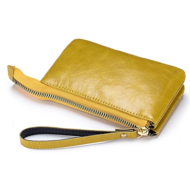 

First layer oil wax leather zipper small wallet new simple keychain coin bag change bag leather change bag women жовтий