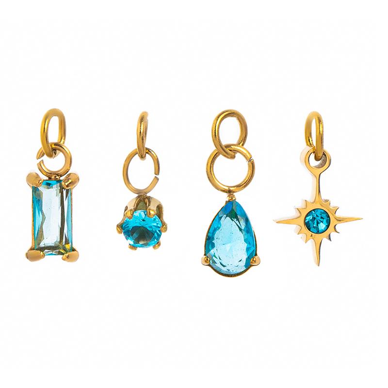 4Pcs/Set Stainless Steel Cubic Zirconia Birthstone Charms Mini Pendants For Diy Necklace Bracelet Jewelry Gift