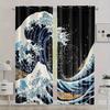 Wellenmuster Ukiyo-e Gemälde Druck Vorhänge Verdunkelnde Fenstergardinen für Heimdekor, Stangentasche Verdunkelungsvorhänge Schlafzimmer