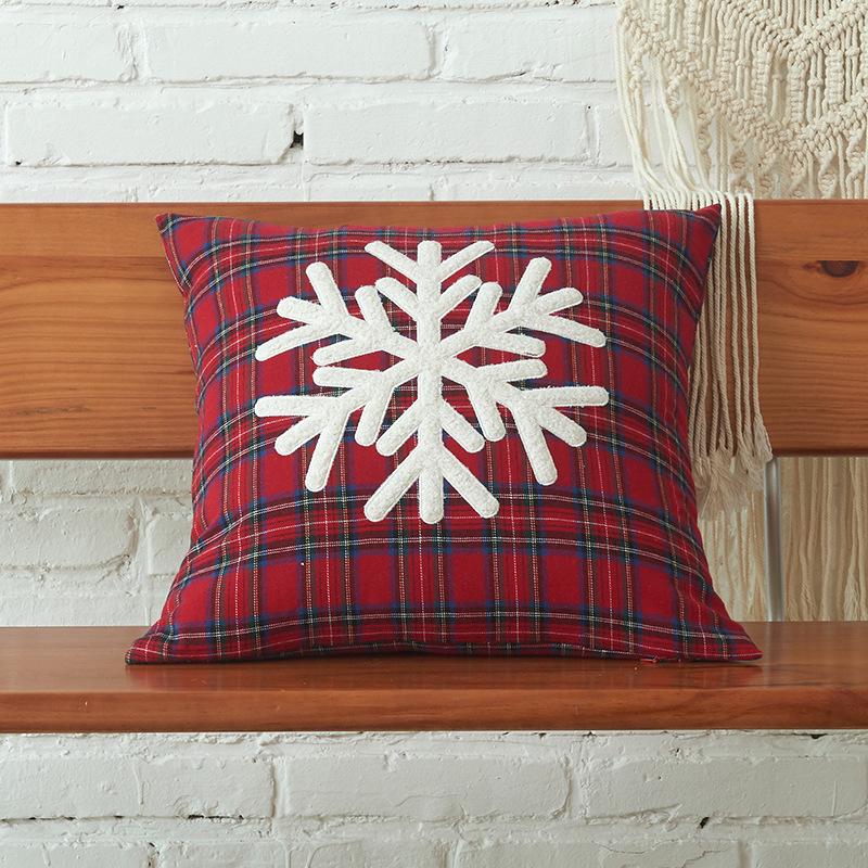 Christmas Plaid Pillowcase with Embroidered Letters