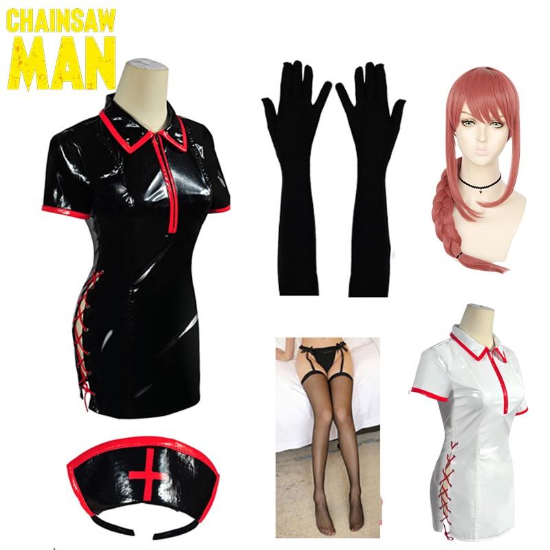 Chainsaw Makima Man Nurse Uniform Cosplay Costume Pu Suit Wig Carnival Halloween