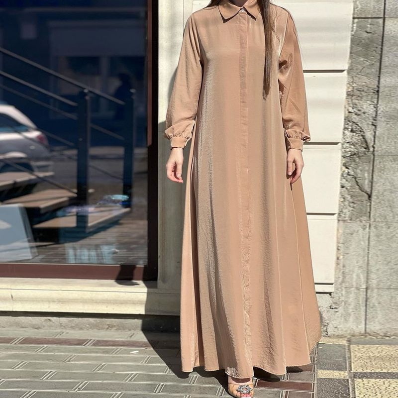 Middle East Dubai New Fashion Casual Loose Solid Long sleeve dress Long dress Leisure Robe Dress
