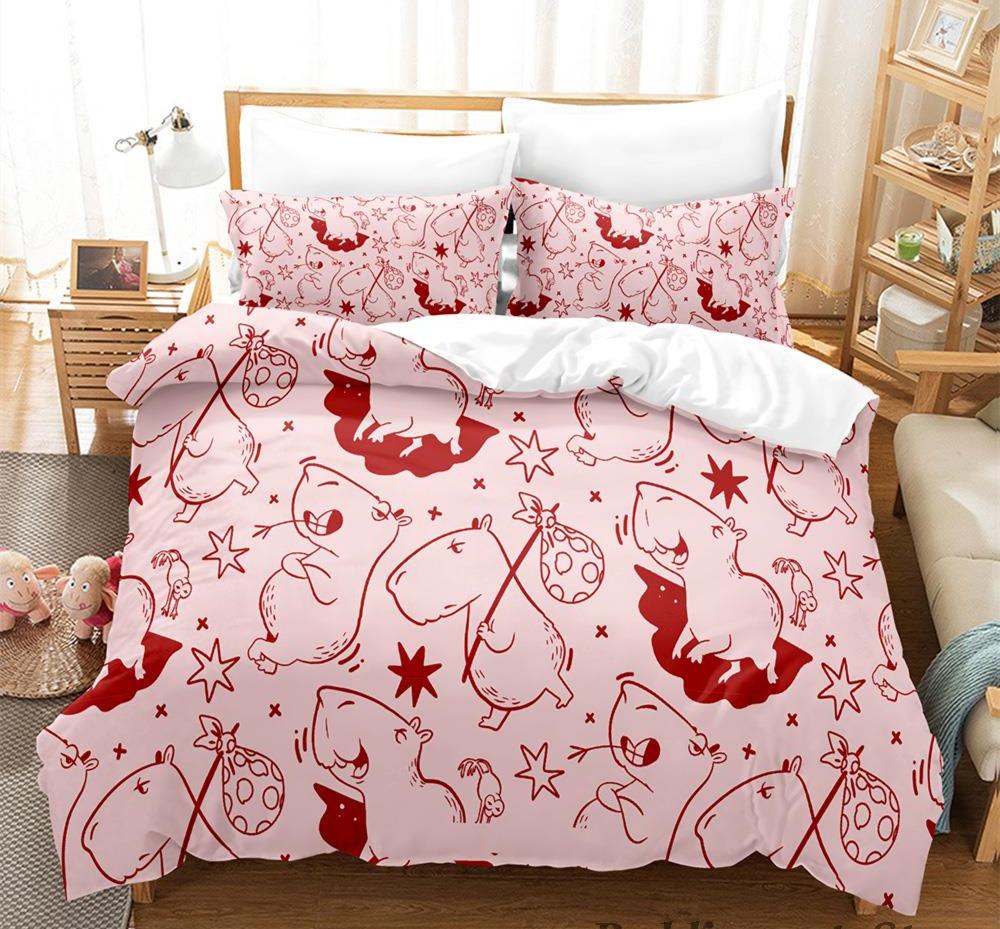 2023 Kawaii Capybaras Bedding Set Single Twin Full Queen King Size Bed Set Aldult Kid Bedroom Duvetcover Sets 3D Bed Cover Set