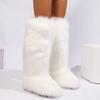 Womens Knee High Fuzzy Faux Fur Boots - Soft, Warm, and Comfortable Slip-on Design with Flat He Ladies Plush Warm Platform Shoes