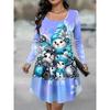 Christmas Snowman Printed Dresses For Women Winter Long Sleeve A-Line Dress Fashion Casual Cute Ladies Party Dress Vestidos