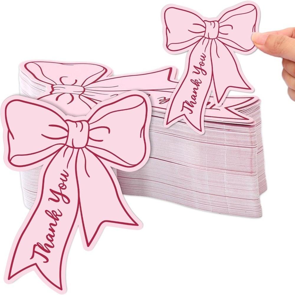 100pcs 2.5x3.5 Inch Thank You Cards Paper Pink Bow Gift Card Handwritten Style DIY Crafts Bowknot Cards Happy Valentines Days
