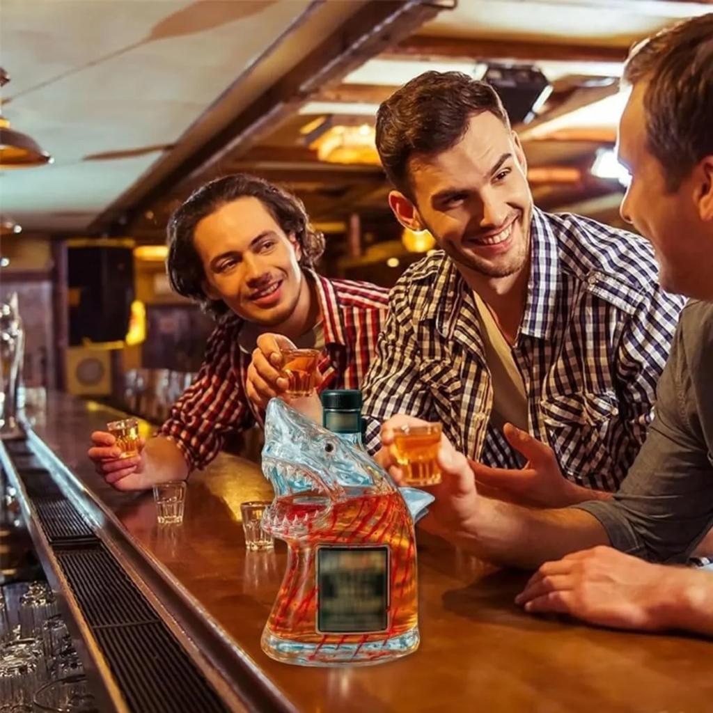 Sticlă de Whisky Jaws Aniversarea 50 de ani Sticlă Transparentă Gravată cu Rechin Decantor de Whisky Cadou pentru Iubitor de Whisky Bărbați Tată Soț