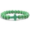 Turquoise Cross Elastic Yoga Bracelet with Black Volcanic Stone