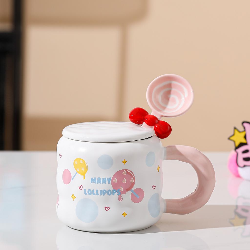 Cute Candy Cup Ceramic Girl Girl Birthday Gift Mug Couple Cup with Lid Office Porcelain Cup