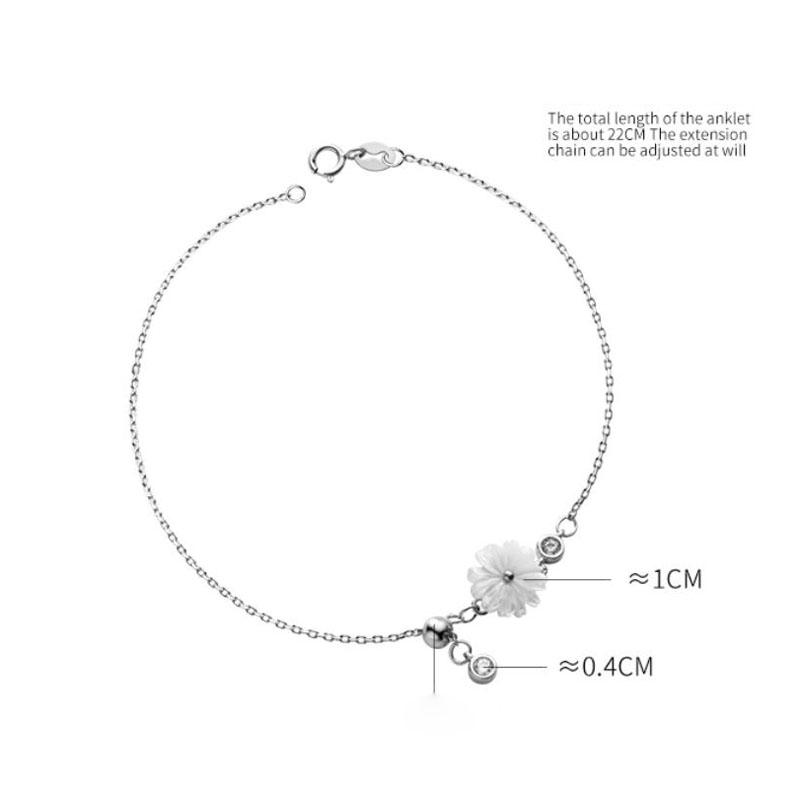 2023 New Korean Style 925 Sterling Silver CZ Zircon Shell Daisy Anklets Beach Jewelry Women