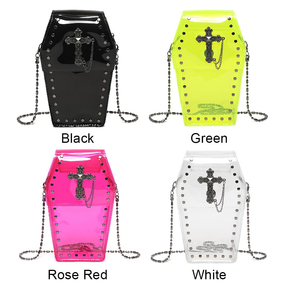 Women Gothic Crossbody Bag PVC Clear Jelly Satchel Bag Cross Coffin Sling Bag Stadium Approved Phone Bag