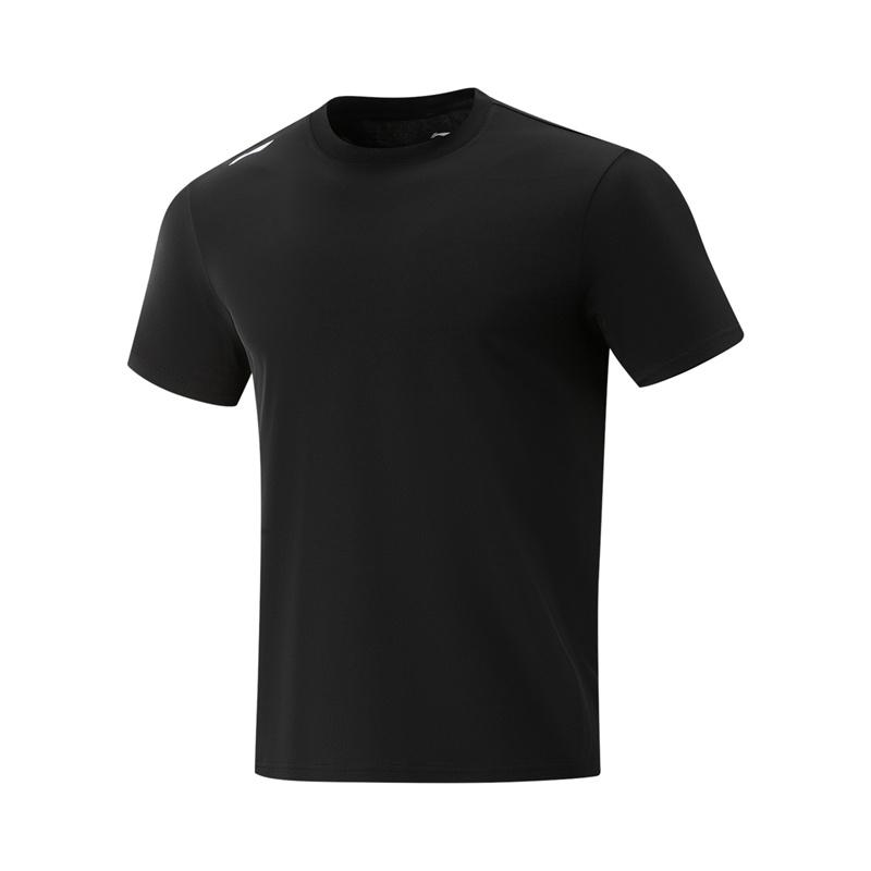 Li-Ning Summer Quick-Dry Short Sleeve T-Shirt Comfortable Breathable Fitness Shorts Casual Sports Set Men Activewear Black ATSV597-2+AKSU923-1