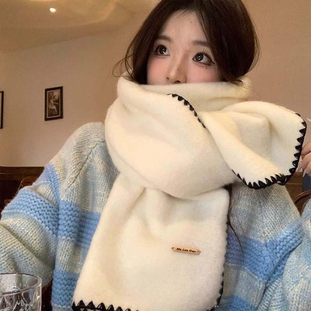 Polyester Long Thickened Neckscarf Solid Color Women Warmer Scarf Lock Edge Winter Scarf  Outdoor