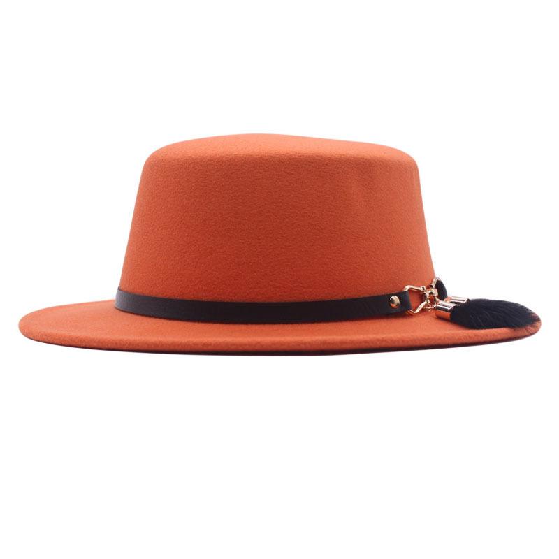 Nouveau chapeau haut de forme à dessus plat pour l'automne et l'hiver, accessoires en fourrure de lapin, chapeau en laine, chapeau panama jazz, chapeau en feutre à larges bords