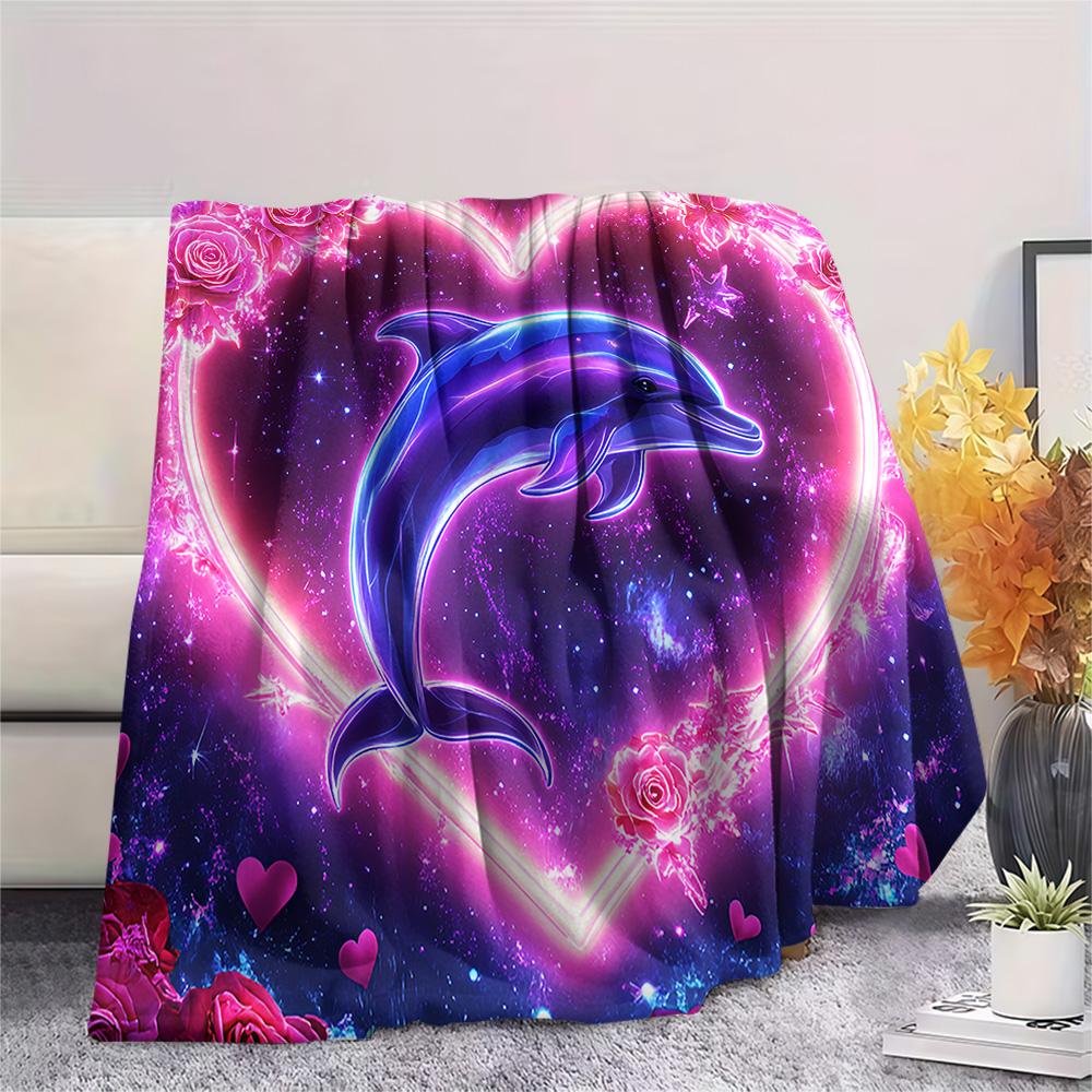 Dolphin Print Flannel Blanket, High Quality Comfortable for All Seasons, Home Decor, Warmth and Comfort, Perfect for Christmas Gifts