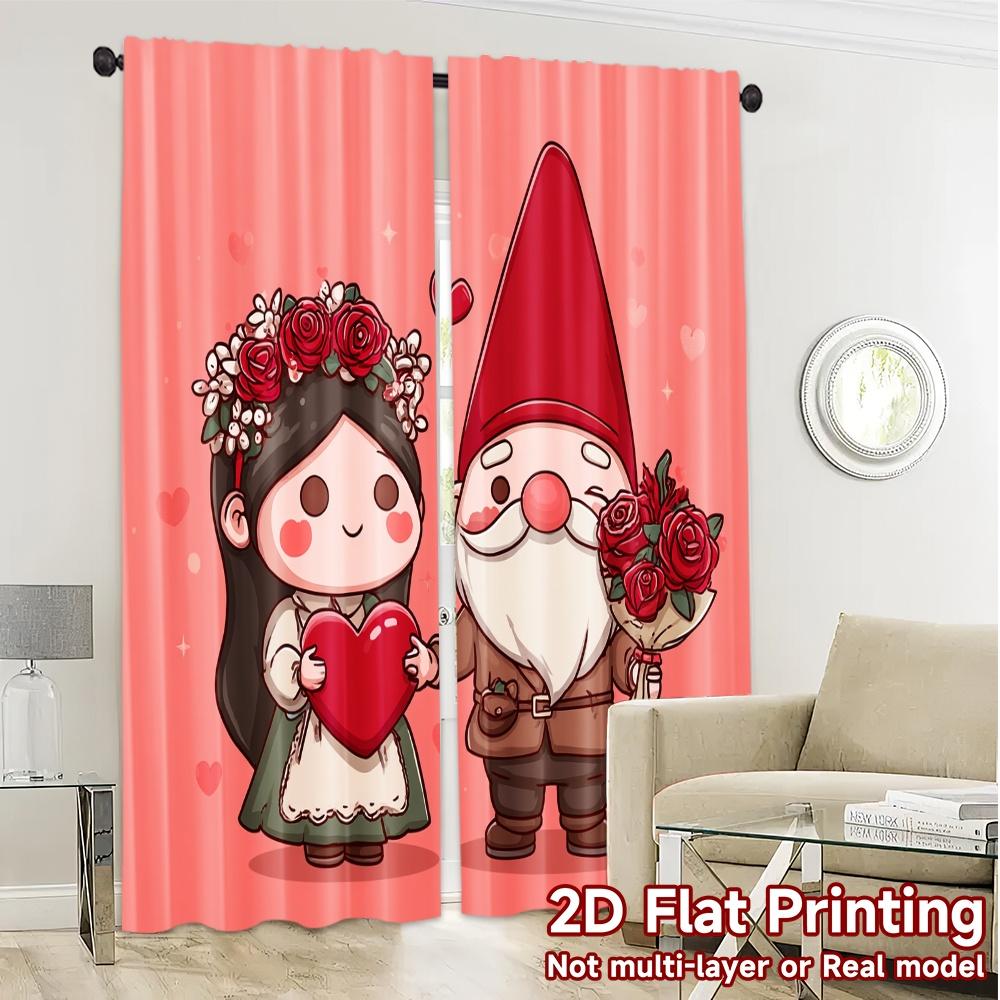 2D Flat Printing  JIT 2pcs   Curtains (Without Rod) Gnome Love Fashionable Popular Curtains Versatile Durable Polyester Curtains