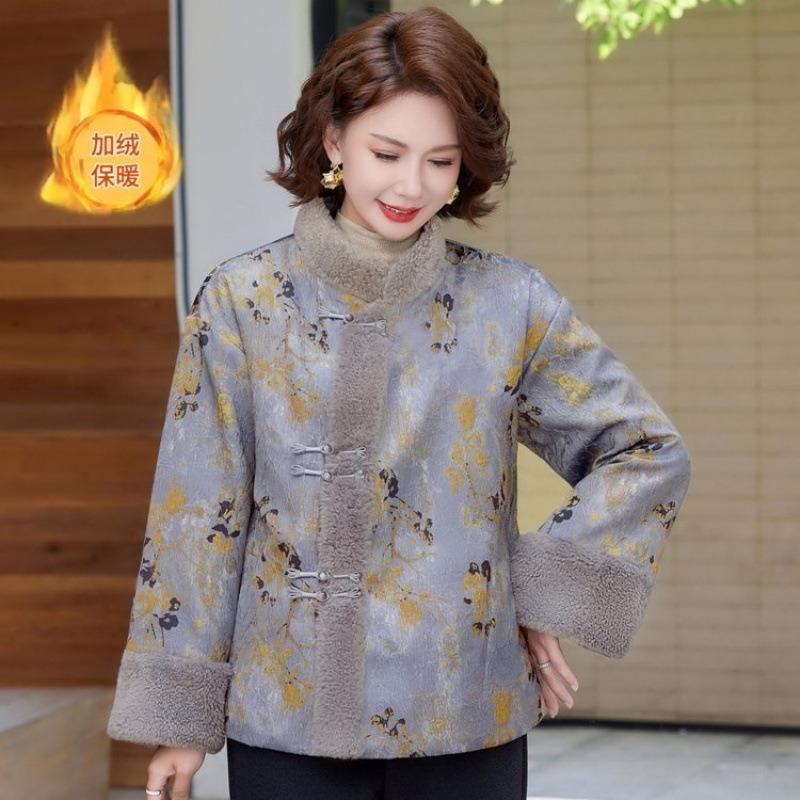 Winter new retro velvet padded jacket, disc buckle thickened warm women's padded jacket