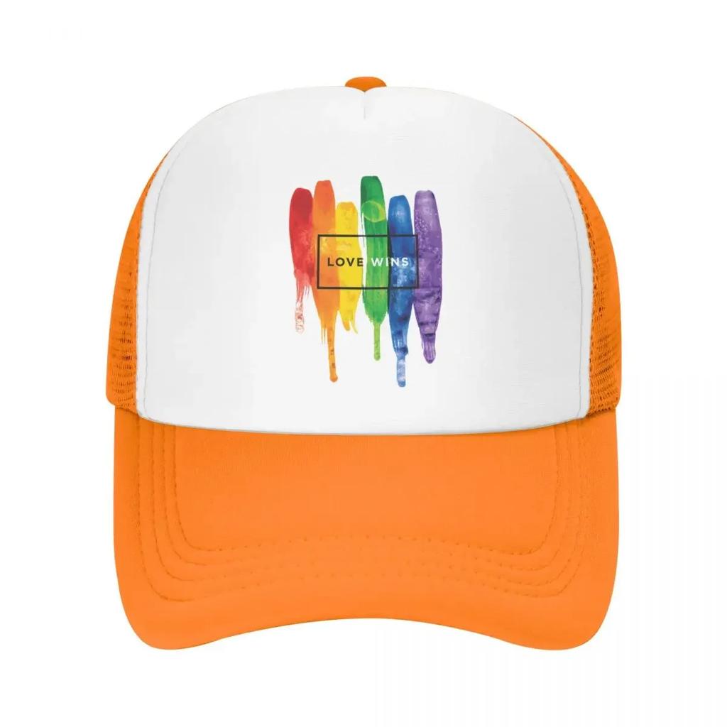 Custom Love Wins Rainbow LGBT Baseball Cap for Unisex Women Breathable Gay Pride Lesbian Trucker Hat Outdoor Snapback Dad Hats