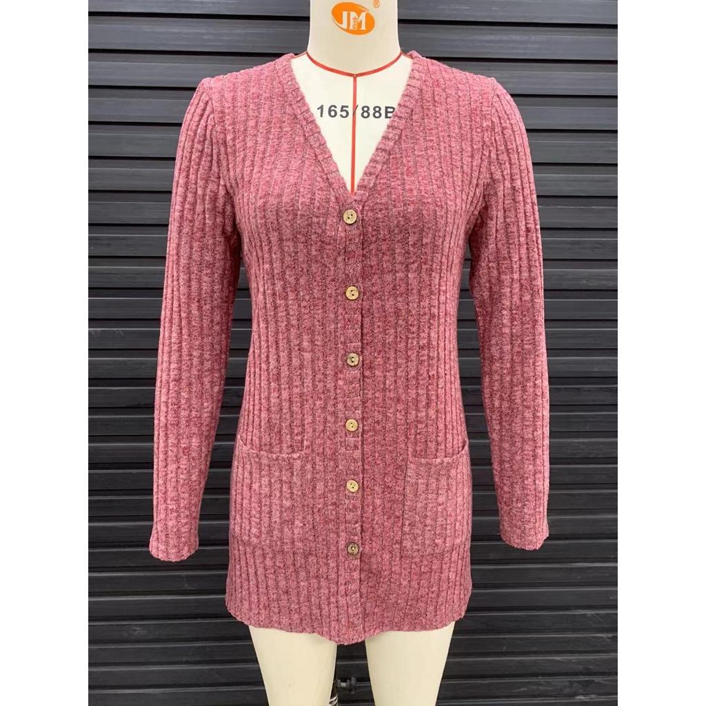Autumn New Women's Clothing Women's Brushed Pit Stripe Solid Color Long Sleeved Women's Cardigan Jacket