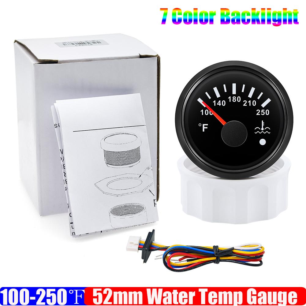 100~250℉ 2"52mm Wassertemperaturanzeige mit blinkendem Alarm 7-farbiger Hintergrundbeleuchtung Wassertemperaturanzeiger Auto Boot Yacht