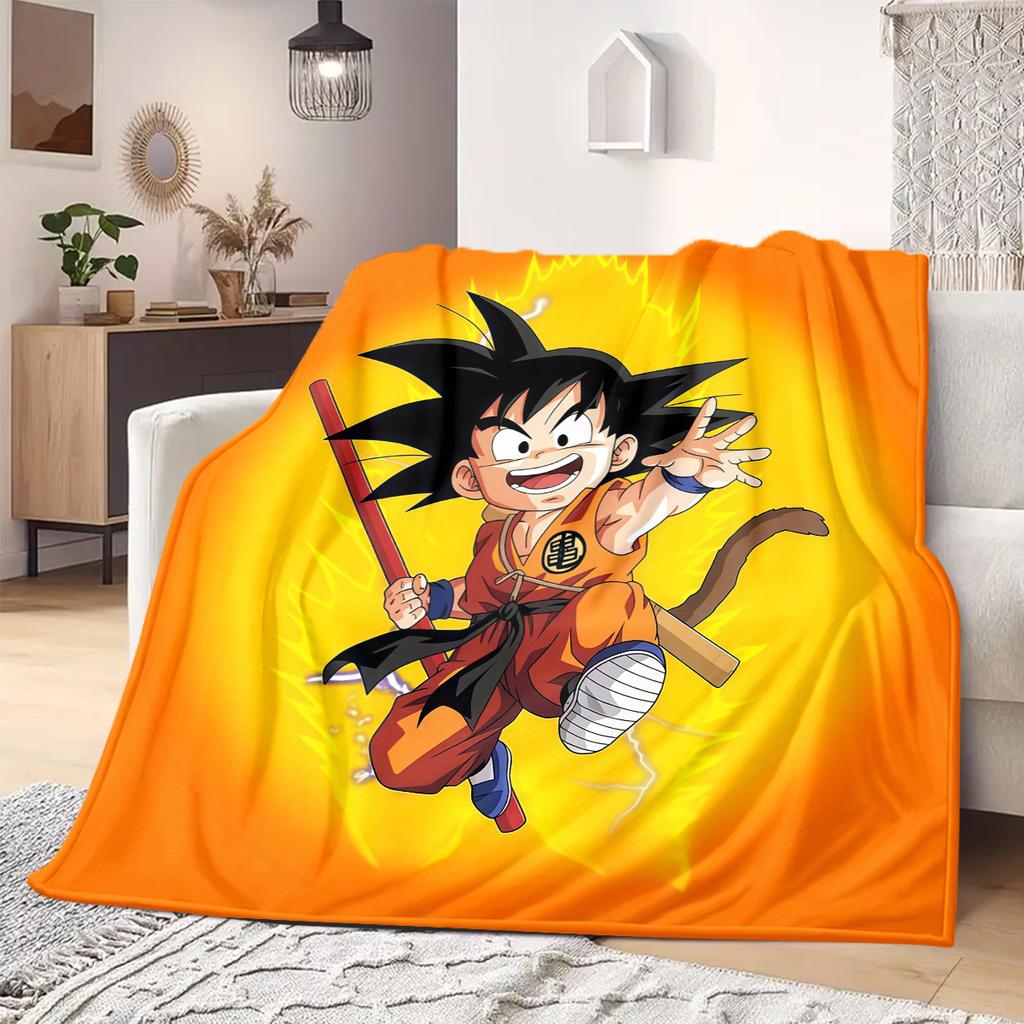 Cute Cartoon Son Goku Print Blanket Warm Comfortable Flannel Blanket Suitable for Bedrooms,Sofas, Beds, Chairs,Travel -QIAO6