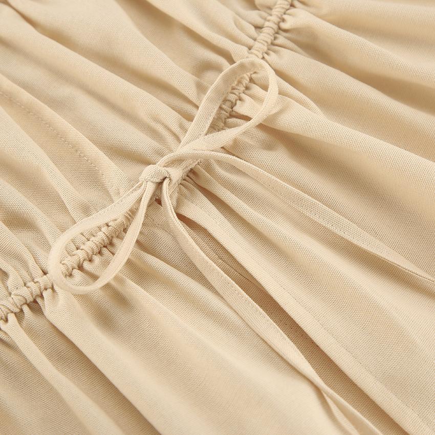 Khaki cotton and linen tube top strap-up loose trousers casual suit 1116 European and American spring and summer fashion new two-piece set