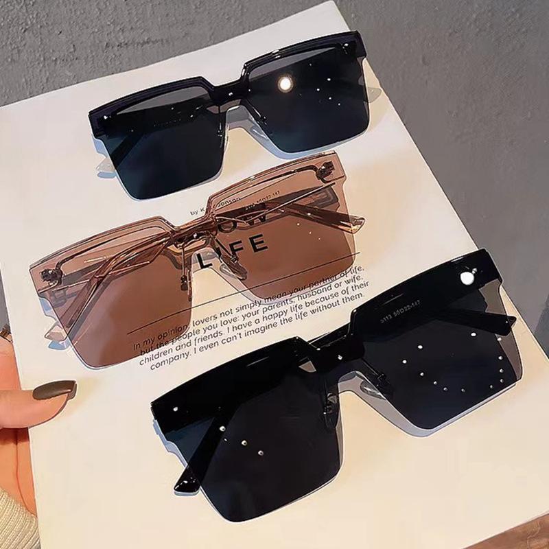 Black Large-Frame Polarized Sunglasses, Women'S Trendy High-End Half-Frame Street Sunscreen Sunglasses