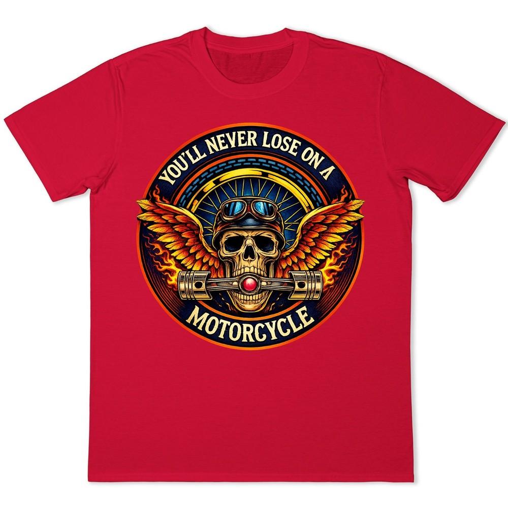 Winged Skull Motorcycle T-Shirt Biker Helmet Pistons Flames Gothic Graphic Tee 4XL