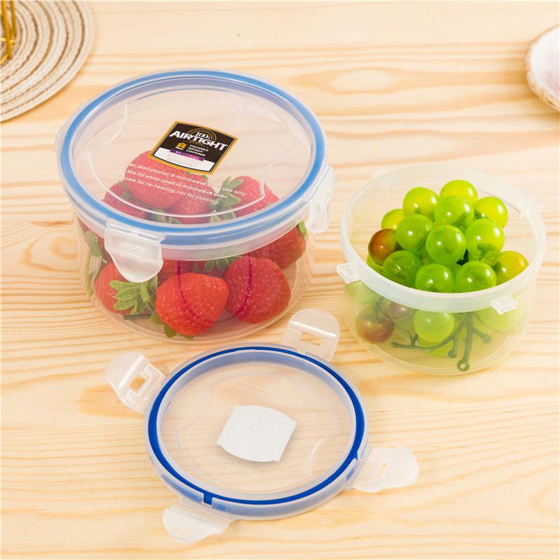 Food-Grade Plastic Bento & Lunch Box Set - Sealed, Fresh-Keeping, Round Storage for Fruit & Meals