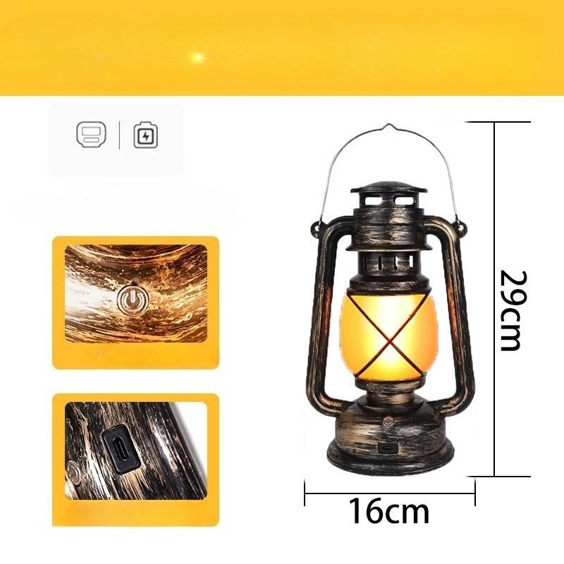 Vintage Lantern Portable Camping Light with Flame Effect USB-C Rechargeable 1200mAh Battery for Bar Restaurant Decoration