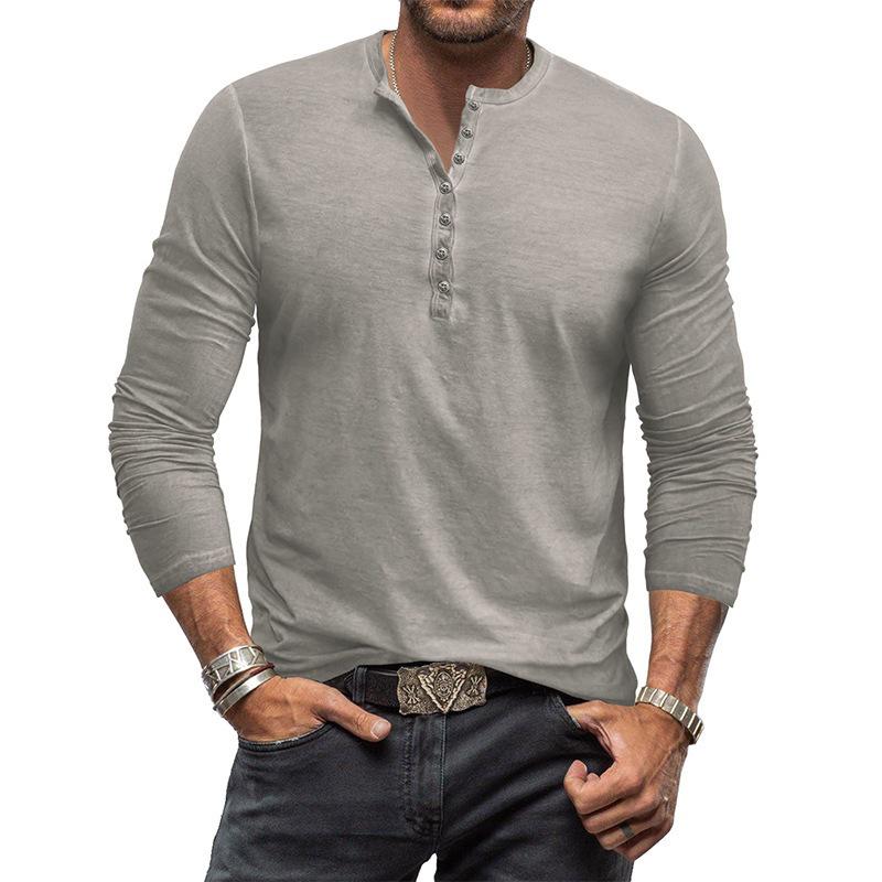 

Men s Tie-Dye Slim Fit Vintage Long Sleeve Henley Button Washed Distressed V-Neck T-Shirt XL светло-серый