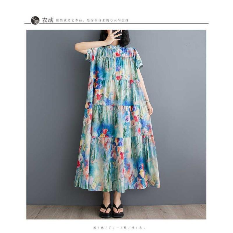 Neue lockere Übergröße Mode Druck Skinny Midikleider