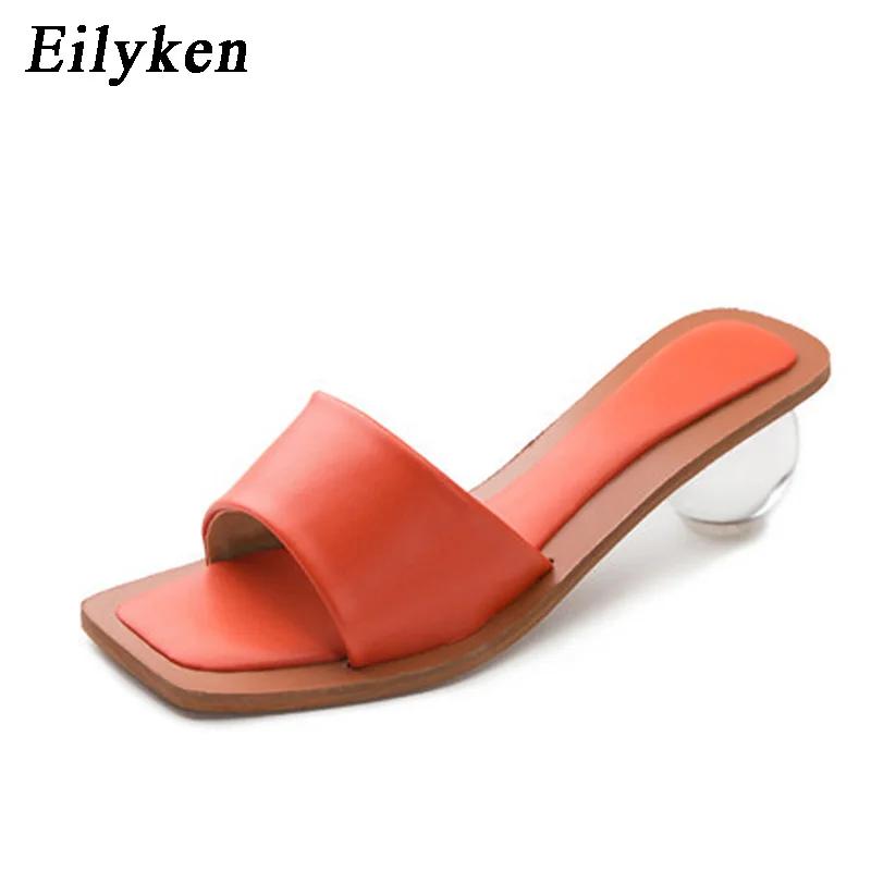 Fashion Eilyken Square Head Pinch Slippers Crystal Transparent Ball Low Heel Clear Women Flip Flops Slides Fashion Design Green Size 43