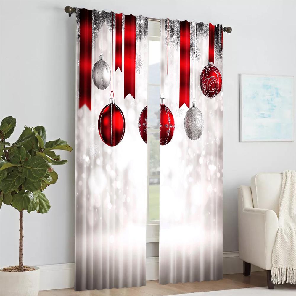 2Pcs Christmas Theme Window Curtain Digital Printed Window Drape For Festive Home Decor Rod Pocket Design For Easy