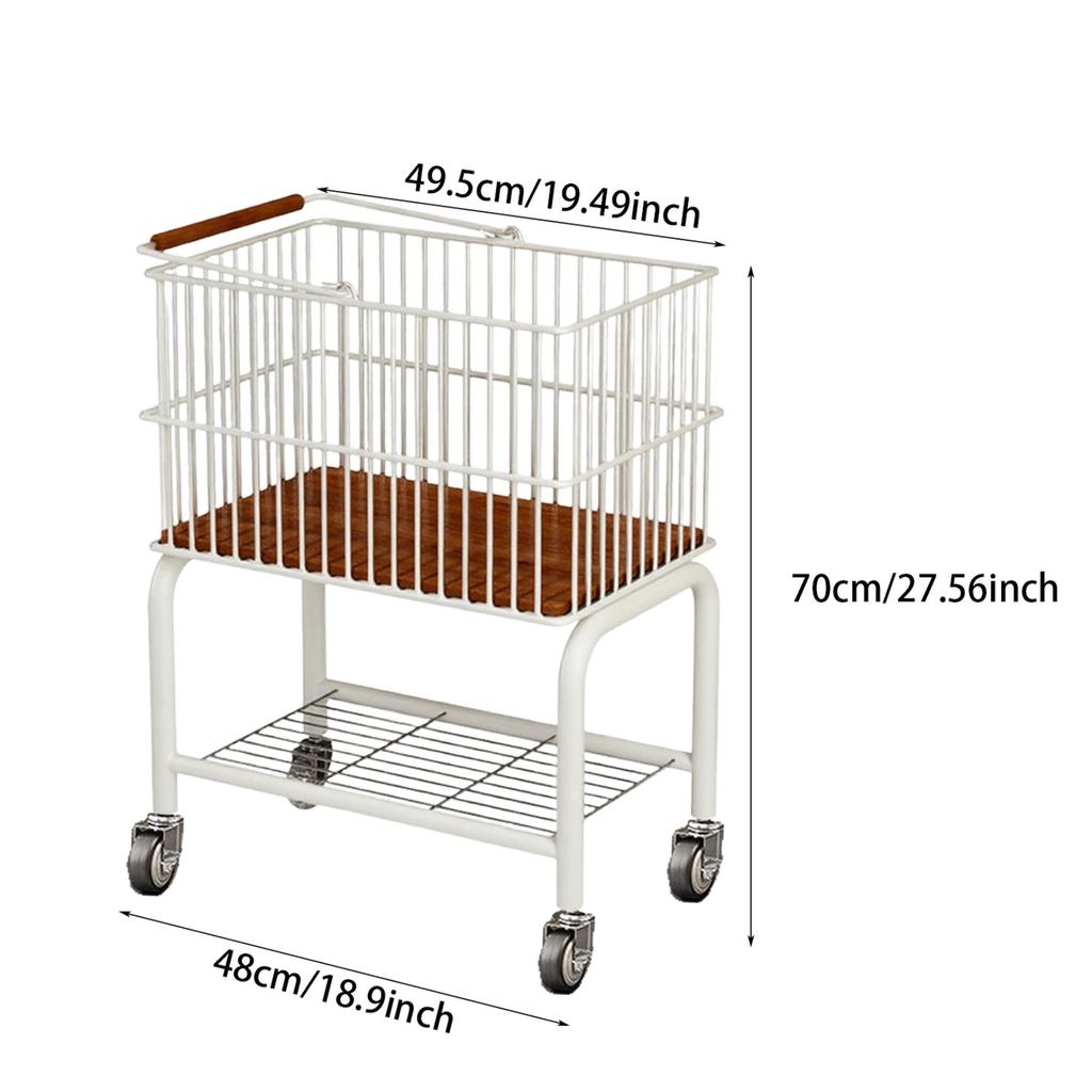 Movable Dirty Clothes Basket With Wheel Double-Layer Clothes Storage Trolley Storage Basket Bathroom Carbon Steel Clothes Basket