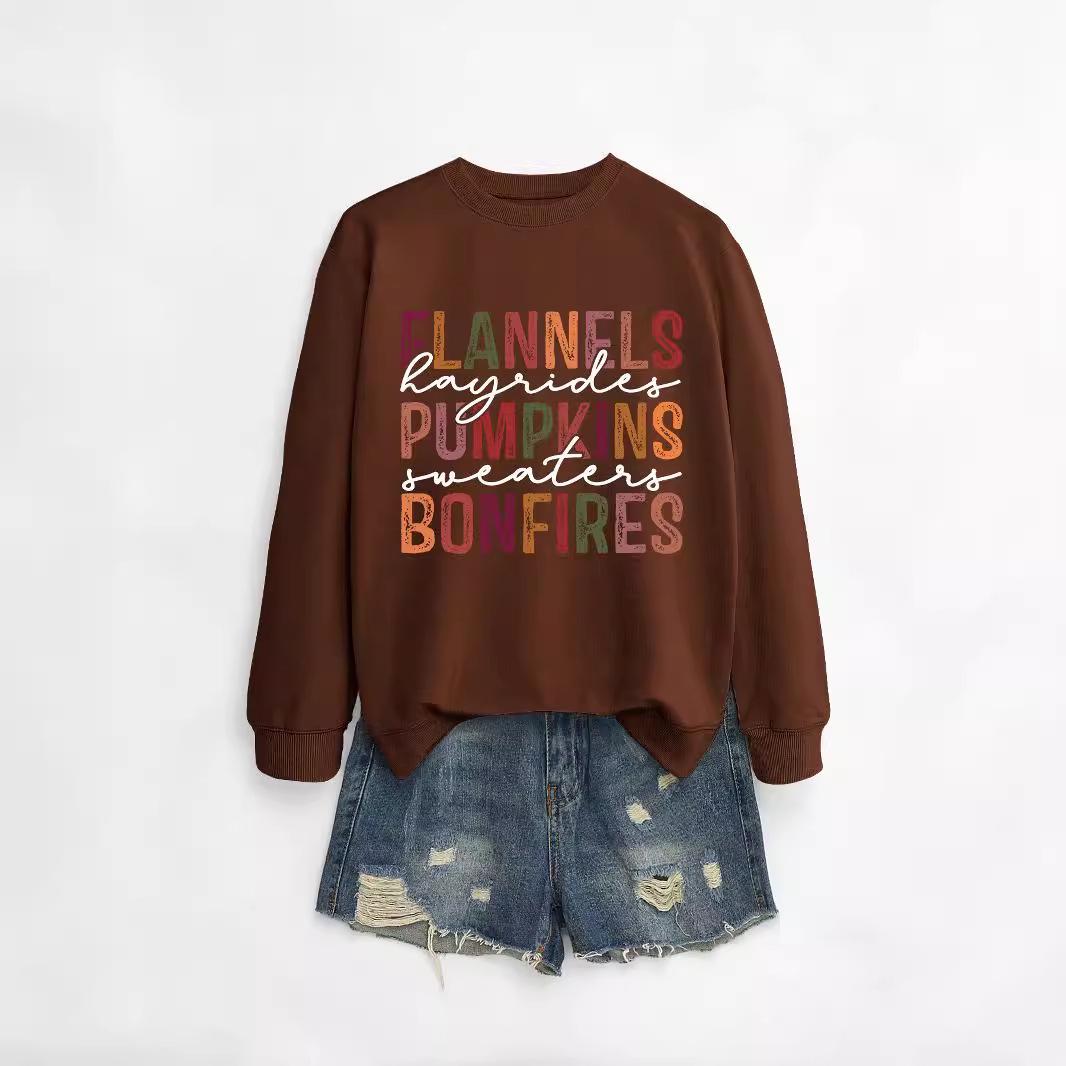 

Women s Long Sleeve Pumpkin Hayride Flannel Sweatshirt with Simple Round Neck 4XL