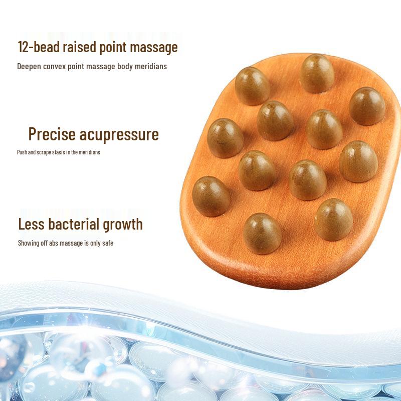 Sandalwood 12-Bead Meridian Massage Comb for Full-Body Large-Tooth Stimulation and Abdomen Rubbing