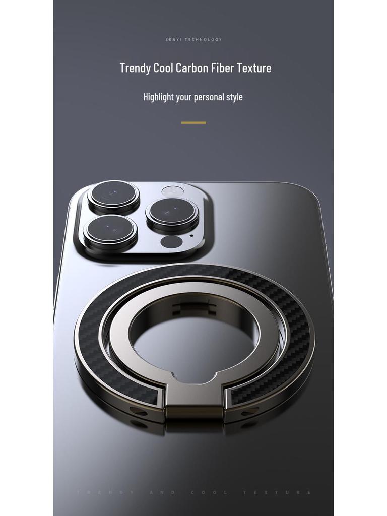 MagSafe Carbon Fiber Folding Magnetic Ring Phone Stand, 360° Rotating Alloy, Multi-functional and Universal.