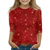 Children's 3/4 Sleeve Tops Casual Christmas Print T Shirt Round Neck Pullover Blouse
