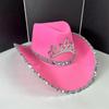Strass Kronen Cowgirl Hut für Damen Rollkrempe Rollenspiel Cowgirl Hut Hochzeitsfeier Requisiten Junggesellinnenabschied Kopfschmuck