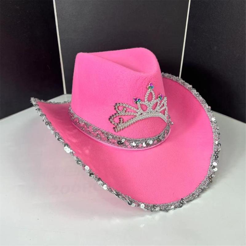 Strass Kronen Cowgirl Hut für Damen Rollkrempe Rollenspiel Cowgirl Hut Hochzeitsfeier Requisiten Junggesellinnenabschied Kopfschmuck