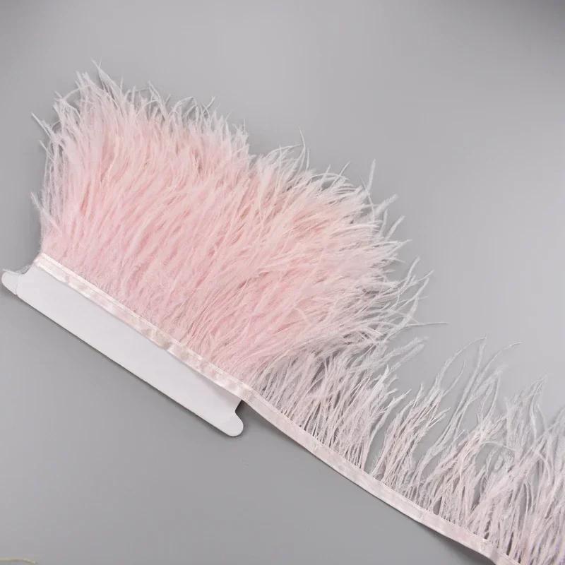 Feather1Meter Ostrich Feathers on Ribbon Tape 10-15CM Feather Tassel Fringe Trim Boa Sewing Trimmings Needlework Clothes DIY Decoration