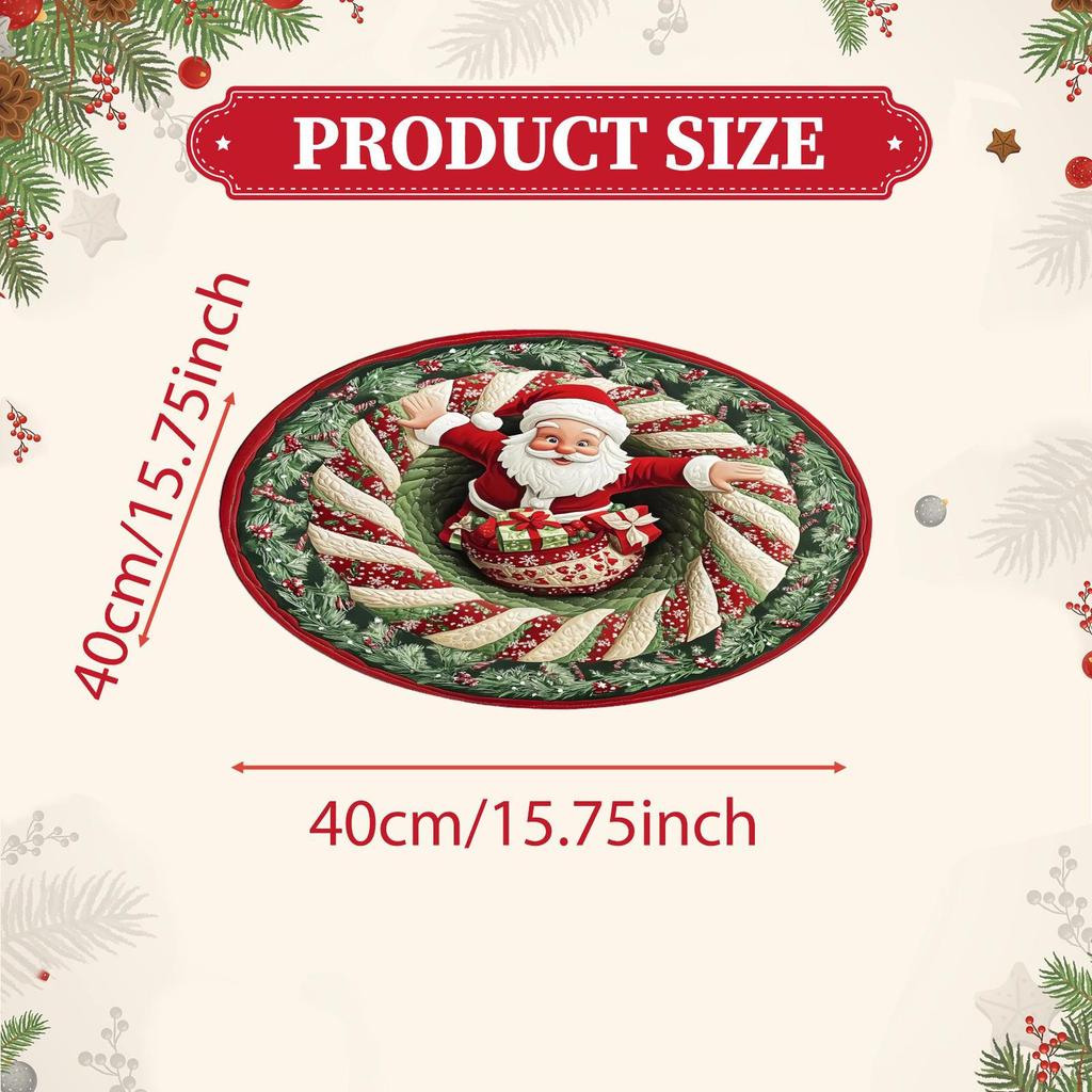 3D Christmas Rug Round Decorative Padded Carpet in Soft Velvet Material Featured Optical Design