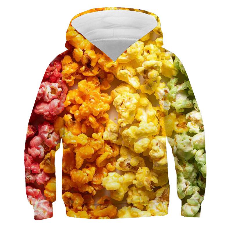 Moletons com Estampa de Batata Frita para Crianças Suéteres Coloridos com Estampa de Doce Macaron Frutas 3D Moletom Roupas Infantis